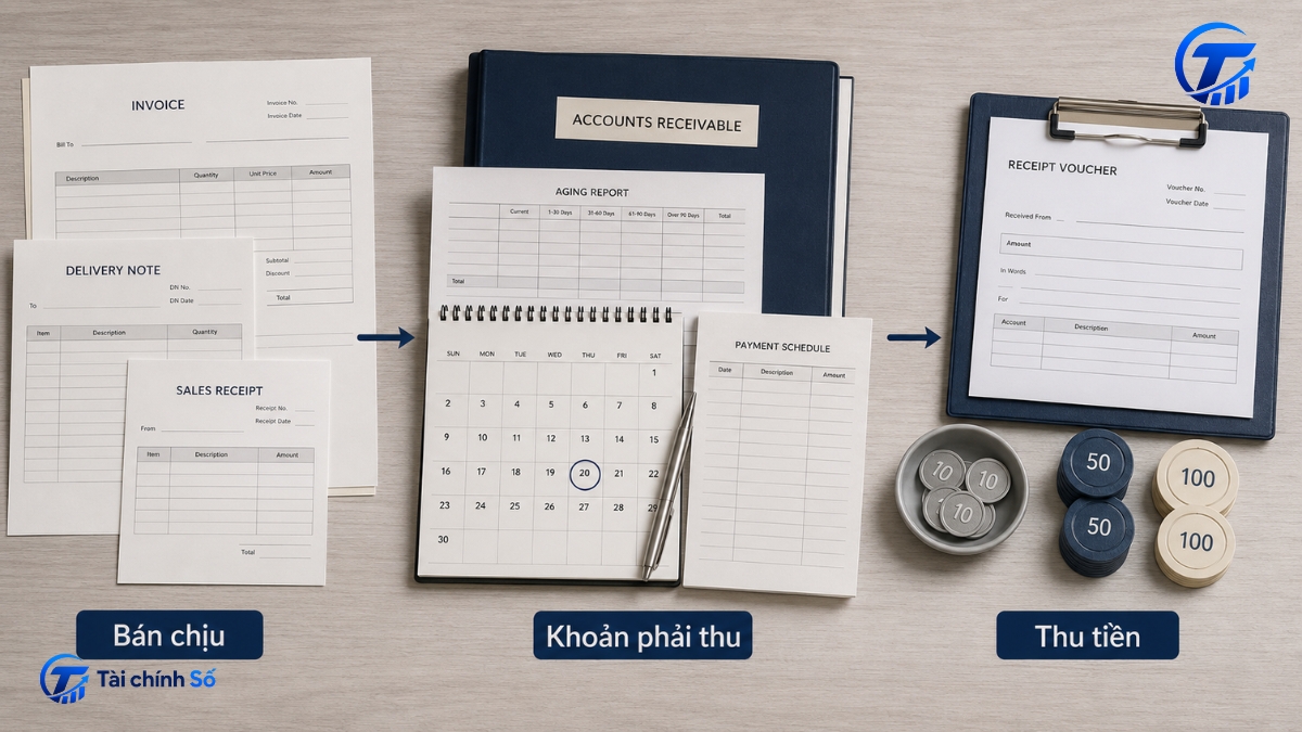 Quy trình từ bán chịu đến phát sinh khoản phải thu và thu tiền