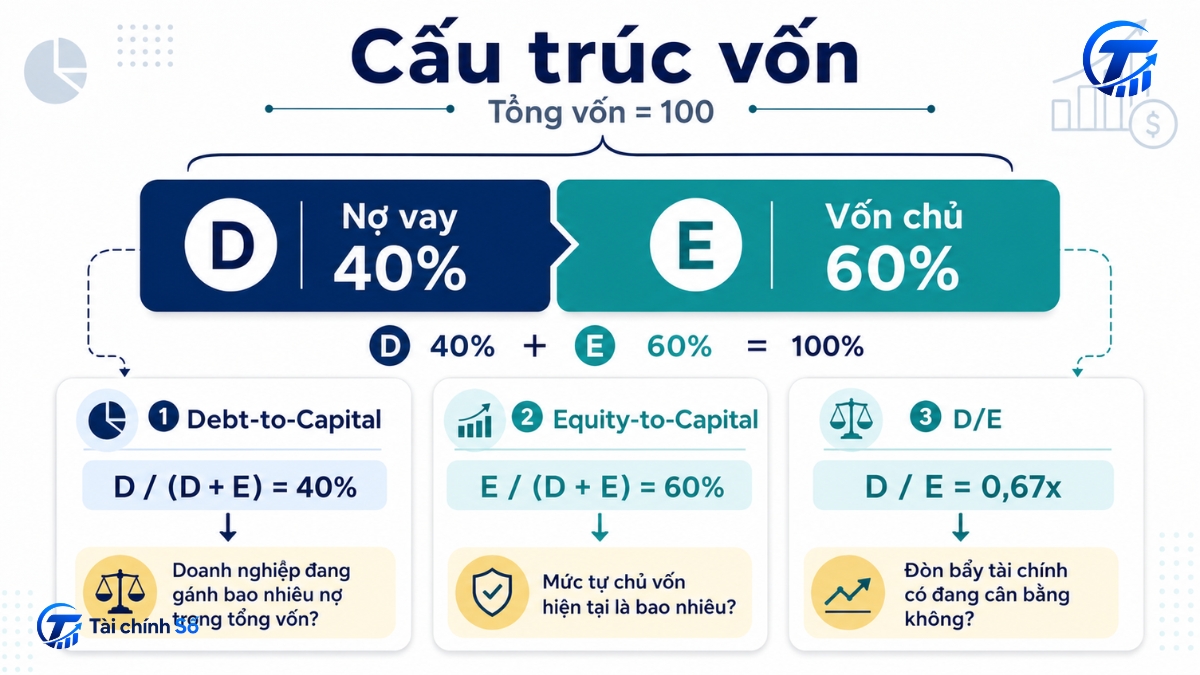Sơ đồ tỷ trọng nợ, vốn chủ và D/E