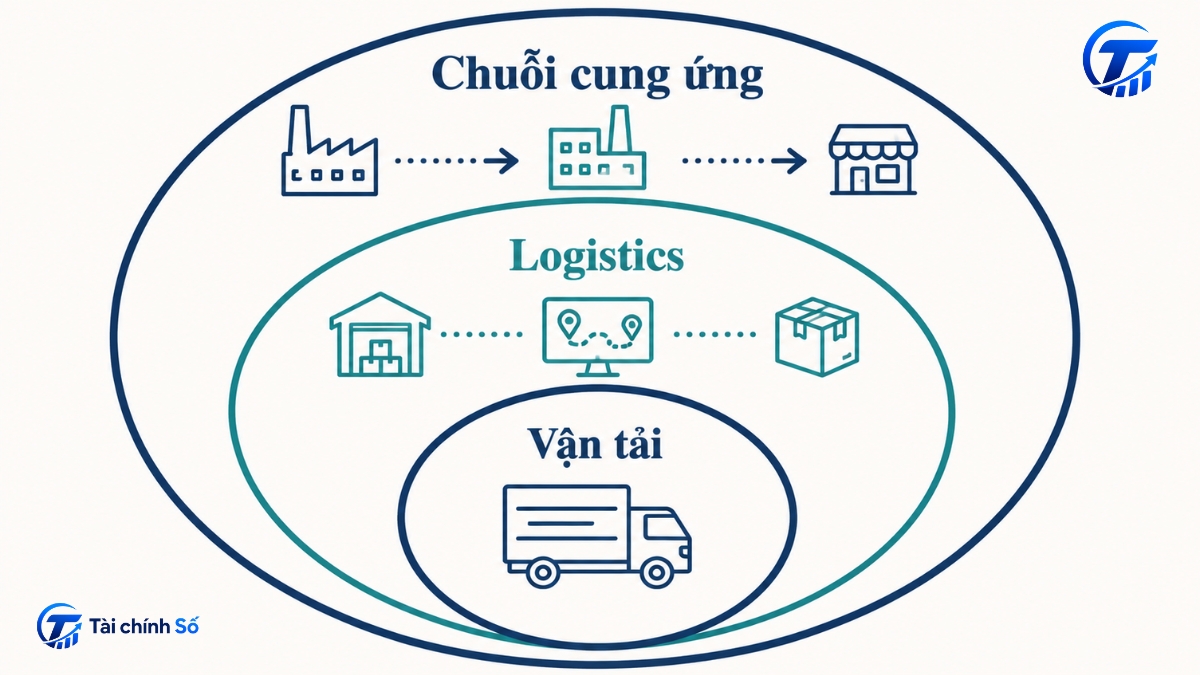 So sánh phạm vi vận tải, logistics và chuỗi cung ứng