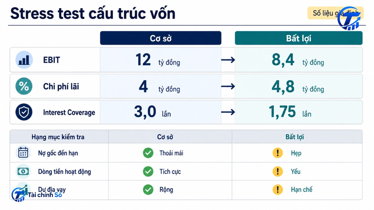Dashboard stress test cơ cấu vốn